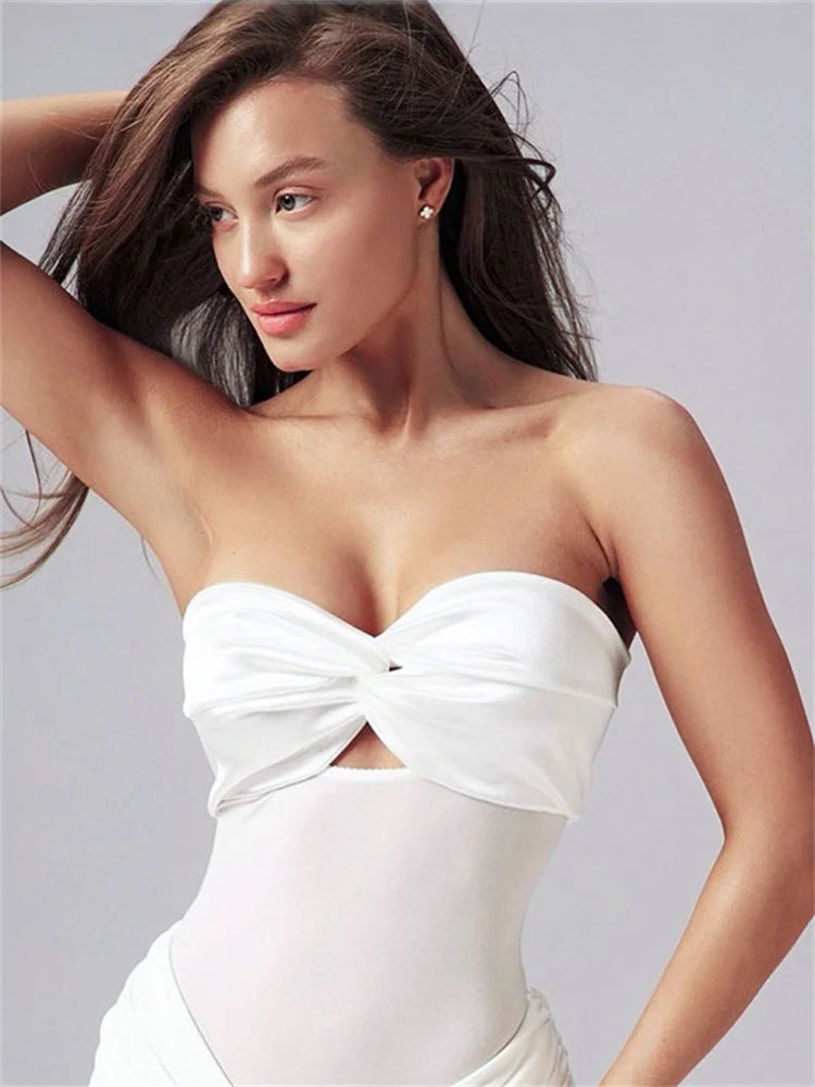 Tossy Summer Bandeau Jumpsuit 2 Piece-Set Female Hollow Out Wrap Skinny Backless Mini Skirt Sets Sexy Women's Rompers Outfits