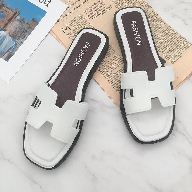 Fashion square buckle sandals and slippers