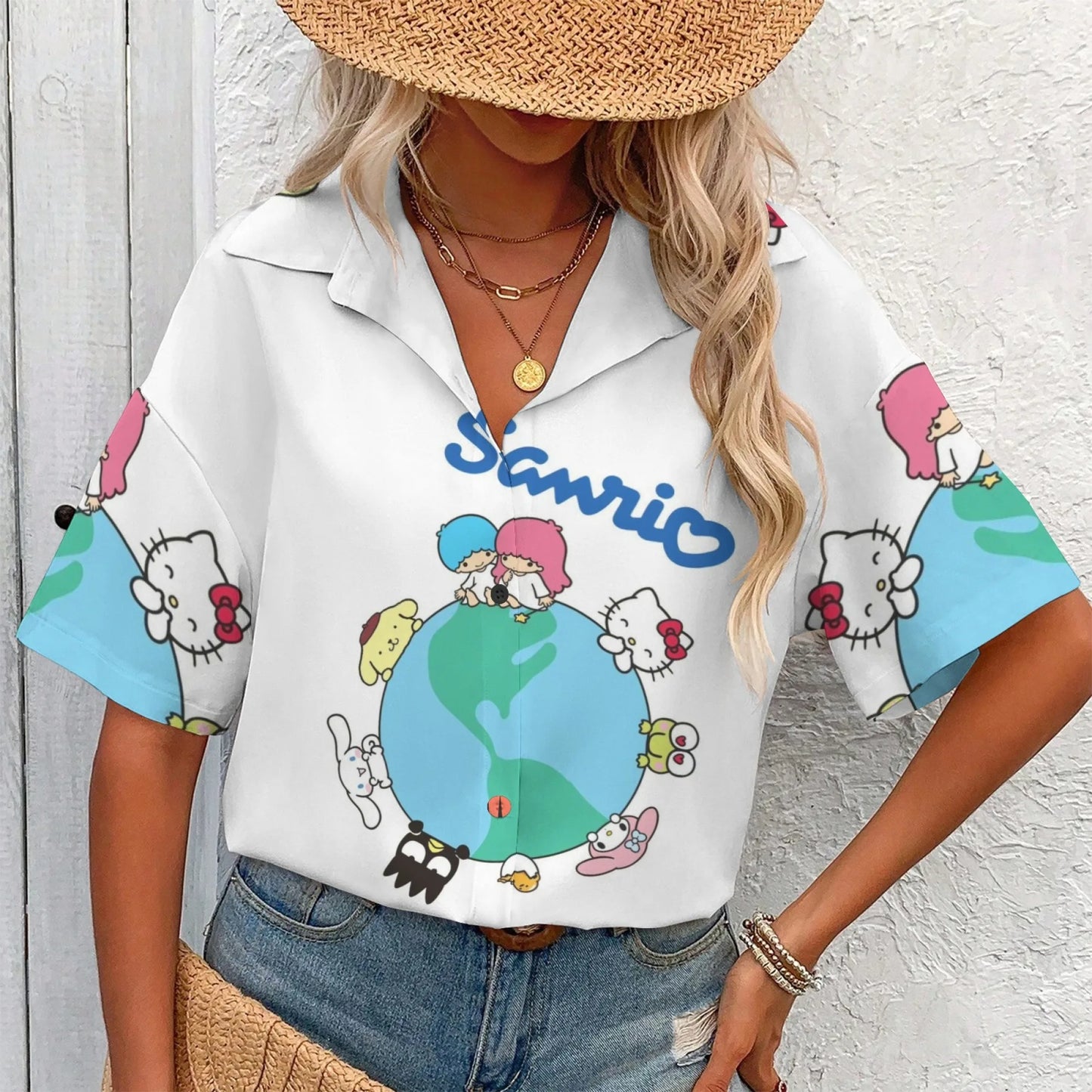 Women's Top Y2k Tops for Woman Hello Kitty T Shirt Stickers Female Clothing Short Sleeve Oversized T-shirt T-shirts for Women