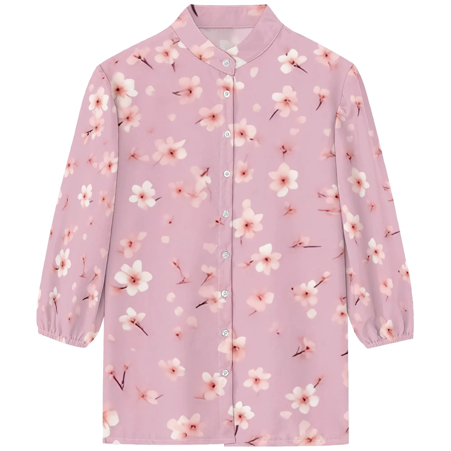 Womens Summer Petite Pink Flower Graphics Blouse Casual Short Sleeve V Neck Shirt Loose Printed Cuffed Sleeve Flower Tops