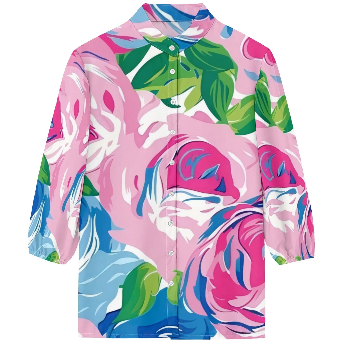 Womens Button Neon Flowers Graphics Shirt Short Sleeve Classic Collared Floral Tops Work Office Casual Blouse