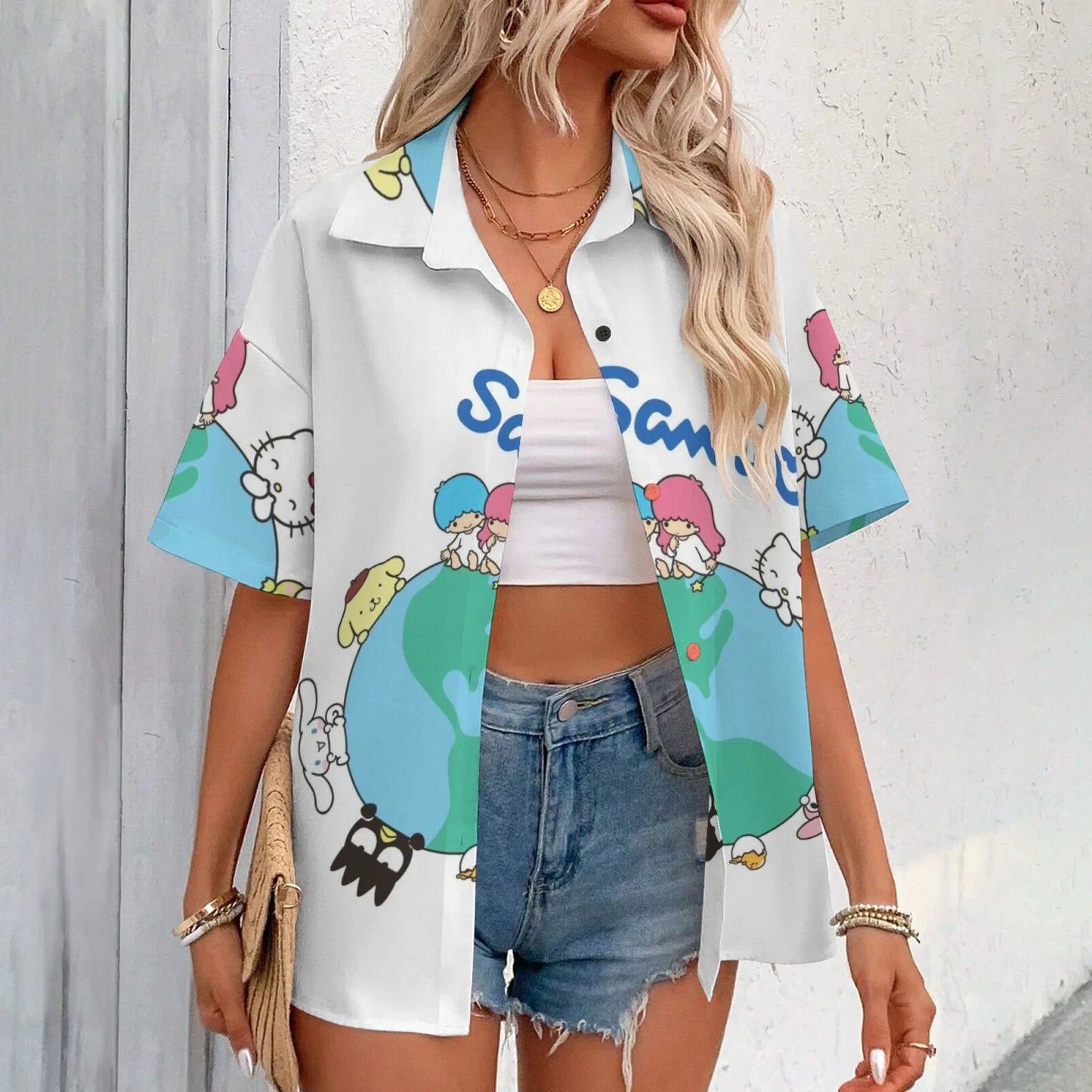Women's Top Y2k Tops for Woman Hello Kitty T Shirt Stickers Female Clothing Short Sleeve Oversized T-shirt T-shirts for Women