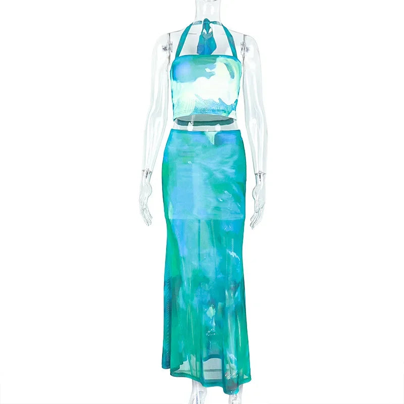 Beach Boho Set da donna con spalline, canotta senza maniche e gonne lunghe, due set da 2 pezzi, outfit estivi 2025