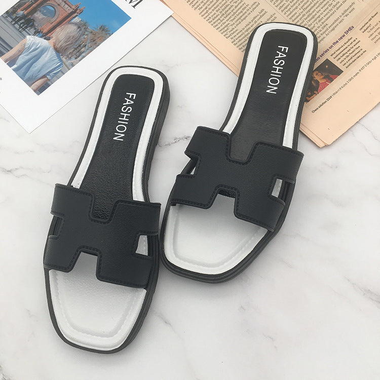Fashion square buckle sandals and slippers