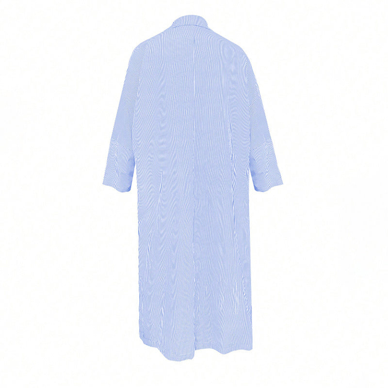 Womens Striped Long Sleeve Dress Casual Loose Button Down Maxi Shirt Dress