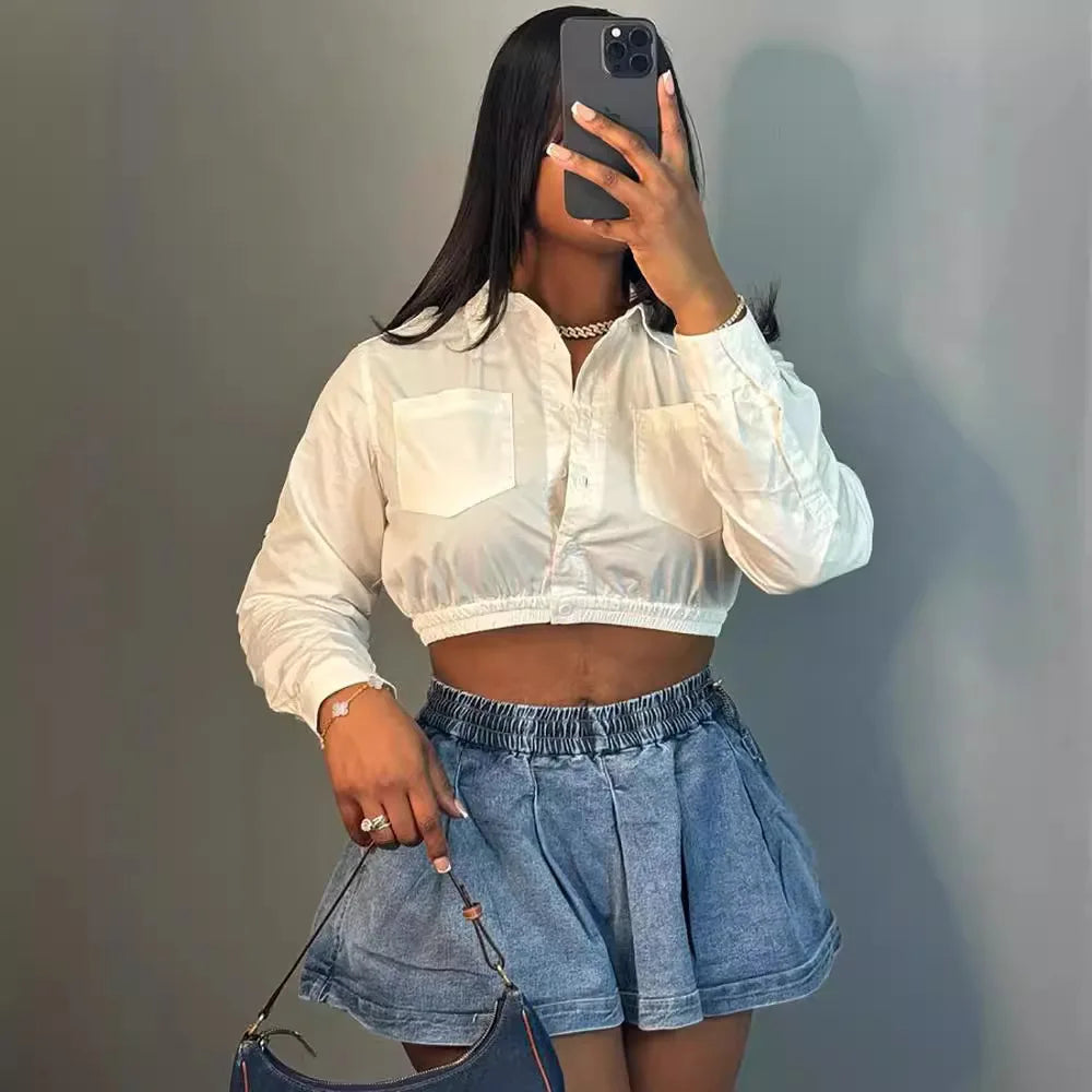 Ladies' High-waisted Denim Half ody Skirt. Summer's New Sexy Hot Girl Pleated and Elastic Waist Mini Half Body Denim Skirts