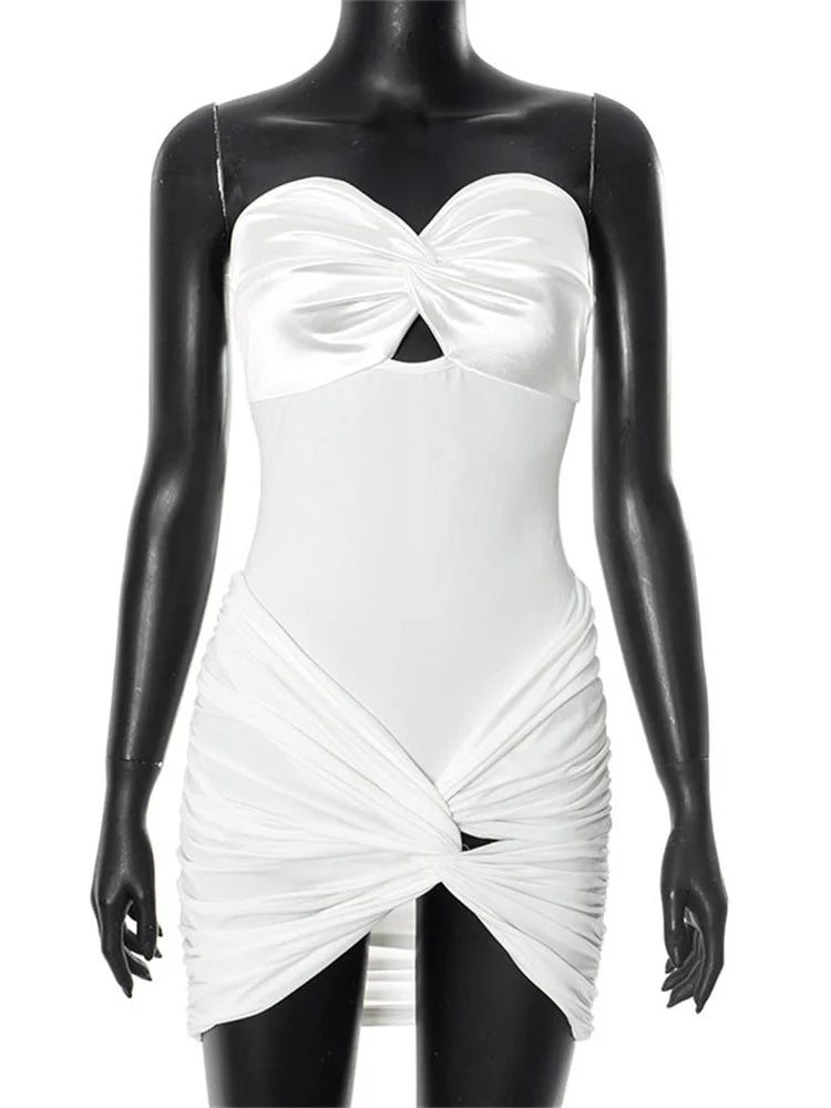 Tossy Summer Bandeau Jumpsuit 2 Piece-Set Female Hollow Out Wrap Skinny Backless Mini Skirt Sets Sexy Women's Rompers Outfits