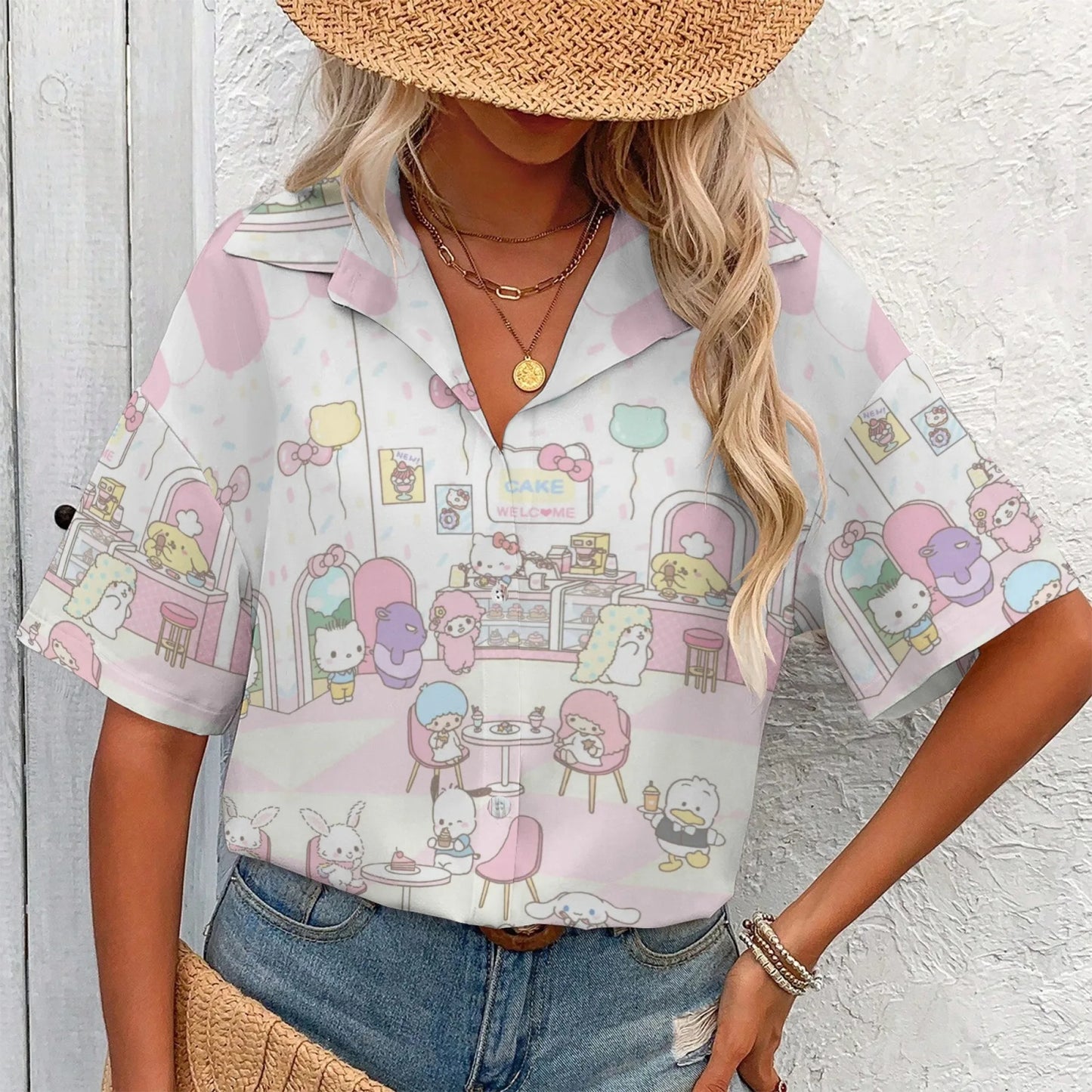 Hello Kitty T Shirt Fan Club T-shirts for Women Woman Clothing Short Sleeve Korean Reviews Many Girls Clothes Top Y2k T-shirt R
