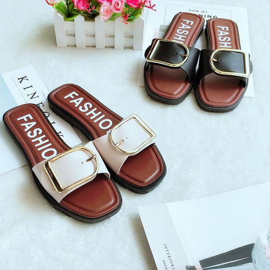 Fashion square buckle sandals and slippers