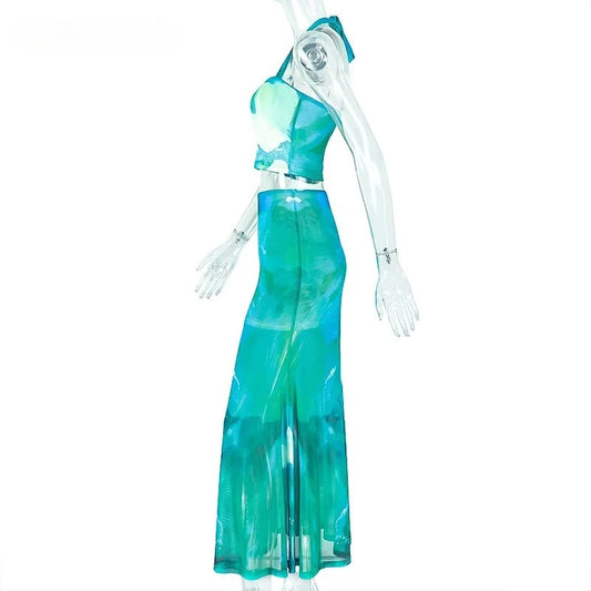 Beach Boho Set da donna con spalline, canotta senza maniche e gonne lunghe, due set da 2 pezzi, outfit estivi 2025