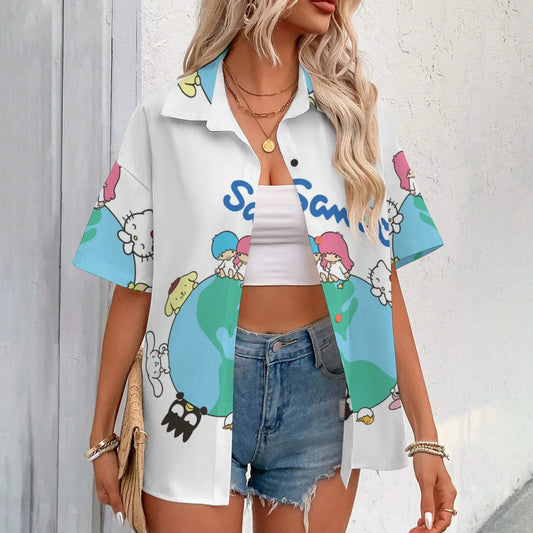 Women's Top Y2k Tops for Woman Hello Kitty T Shirt Stickers Female Clothing Short Sleeve Oversized T-shirt T-shirts for Women