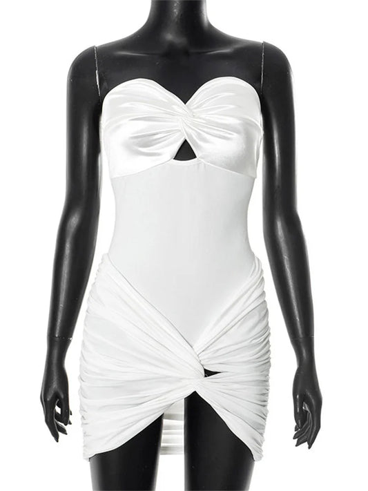 Tossy Summer Bandeau Jumpsuit 2 Piece-Set Female Hollow Out Wrap Skinny Backless Mini Skirt Sets Sexy Women's Rompers Outfits