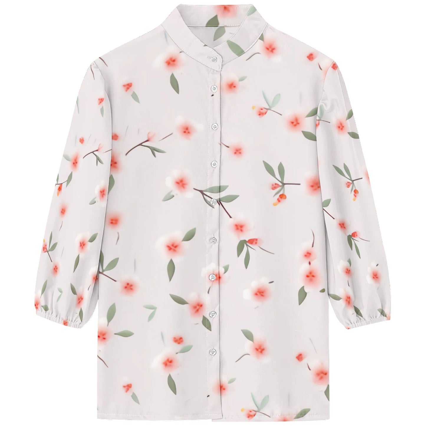 Womens Button Down Petite Pink Flower Patterns Shirts 3/4 Sleeve Dressy Casual Tops Pleated Business Floral Blouses 2025