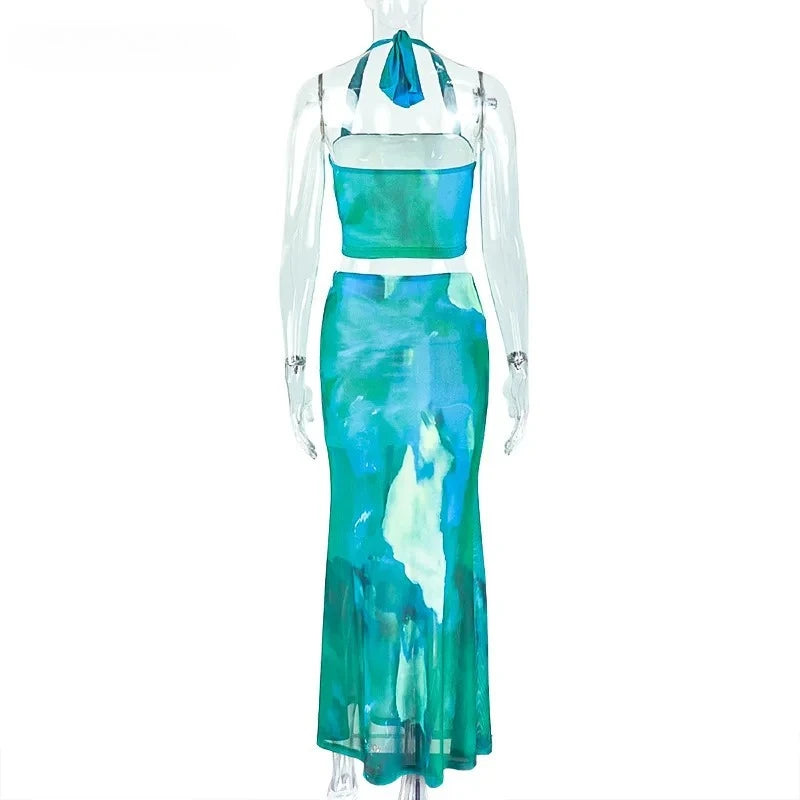 Beach Boho Set da donna con spalline, canotta senza maniche e gonne lunghe, due set da 2 pezzi, outfit estivi 2025