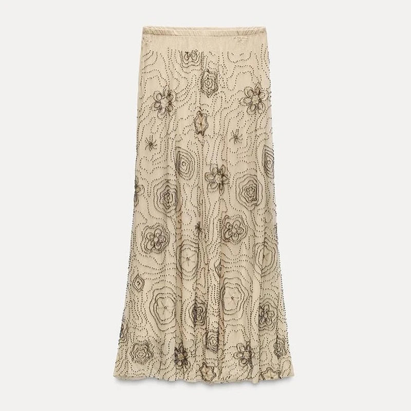 Sexy Beaded Embroidery Halter Top Skirt Sets Women Slim Backless Vest Sequined Snowflake Skirts 2025 Summer Lady Beach Outfits