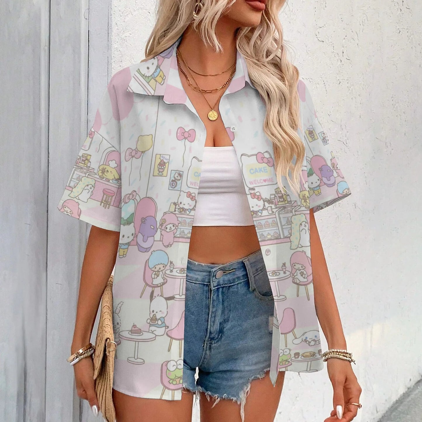 Hello Kitty T Shirt Fan Club T-shirts for Women Woman Clothing Short Sleeve Korean Reviews Many Girls Clothes Top Y2k T-shirt R